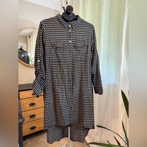 Cost Plus World Market Blue and Cream Plaid Top